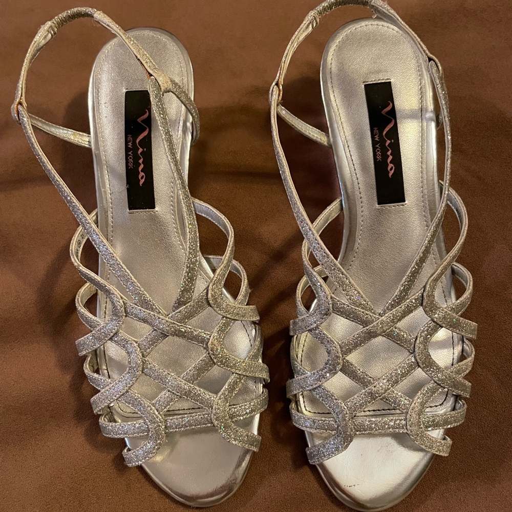 Nina Silver Glitter Strap Heels